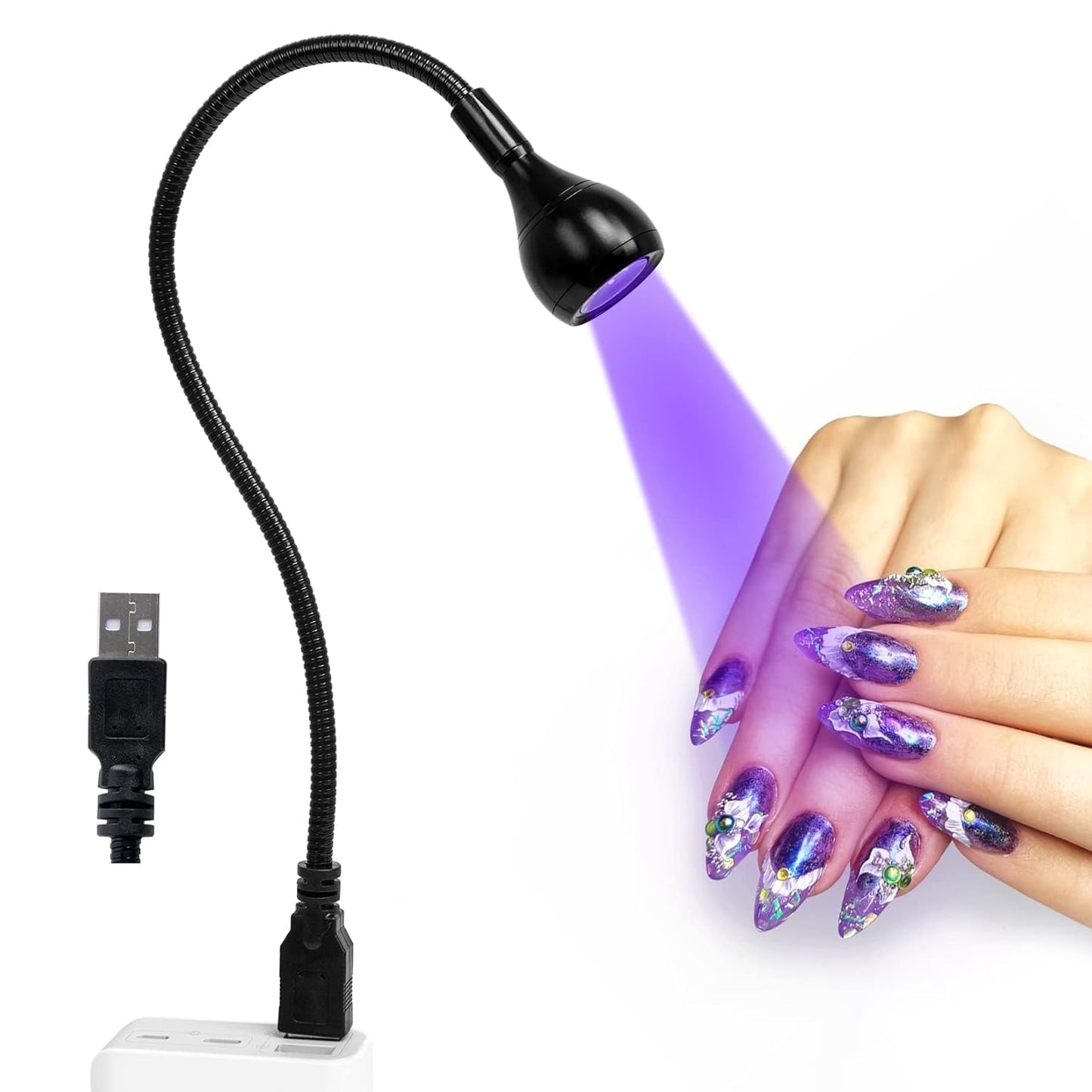 AORAEM LED Nail Lamp 3W LED Portable Manicure Dryer Gel Polish Curing Light with Black Gooseneck for Gel Nails Tips USB Plug Play Salon and Home DIY