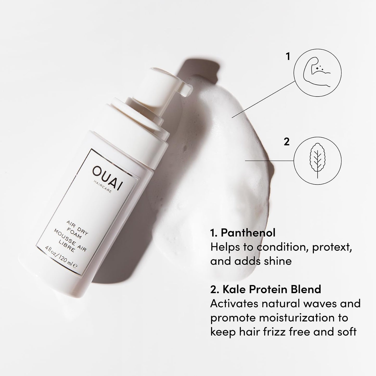 OUAI Air Dry Foam - Hair Mousse for Curly Hair & Beach Waves - Conditioning & Detangling With Kale and Carrot Extract - Paraben, Phthalate and Sulfate Free (4 Oz)