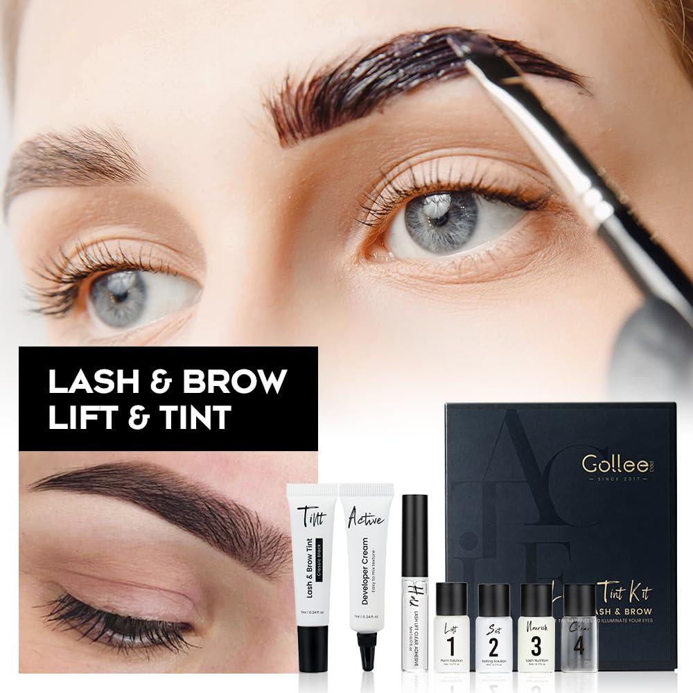 GOLLEE Lash Lift and Black Color Kit Brow Lamination Kit Black Eyelash & Eyebrow Set Eyelash Perm Kit With Detail Instruction and Complete Tools Easy For Beginner Achieve Salon-Quality at Home