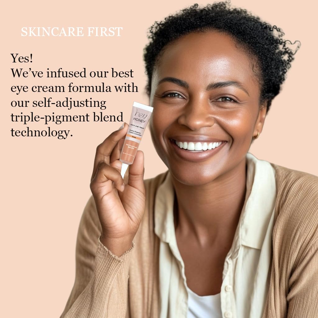 Hey Honey Skincare Trick & Treat Active Honey & Propolis Full Coverage Concealer | For Acne & Blemishes, Dark Spots, Around The Eye Dark Circles & Discoloration | Deep Tone | 0.5 Oz.