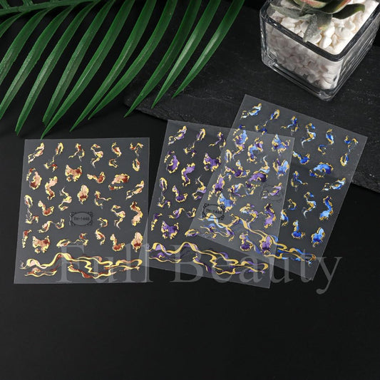 6 Pcs Embossed Marble Nail Stickers for Nails Art Gradient Marble Nail-Art Stickers Decals Self-Adhesive Nail Art Decals for Women Nail Supplies Art Design-Purple Blue Brown