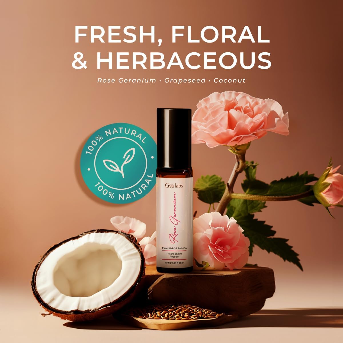 Gya Labs Rose Geranium Essential Oil Roll on for Skin - 100% Pure Natural Rose Geranium Perfume Oil for Women, Long-Lasting Floral Body Aroma, Alcohol-Free, Travel Size (0.34 Fl Oz)