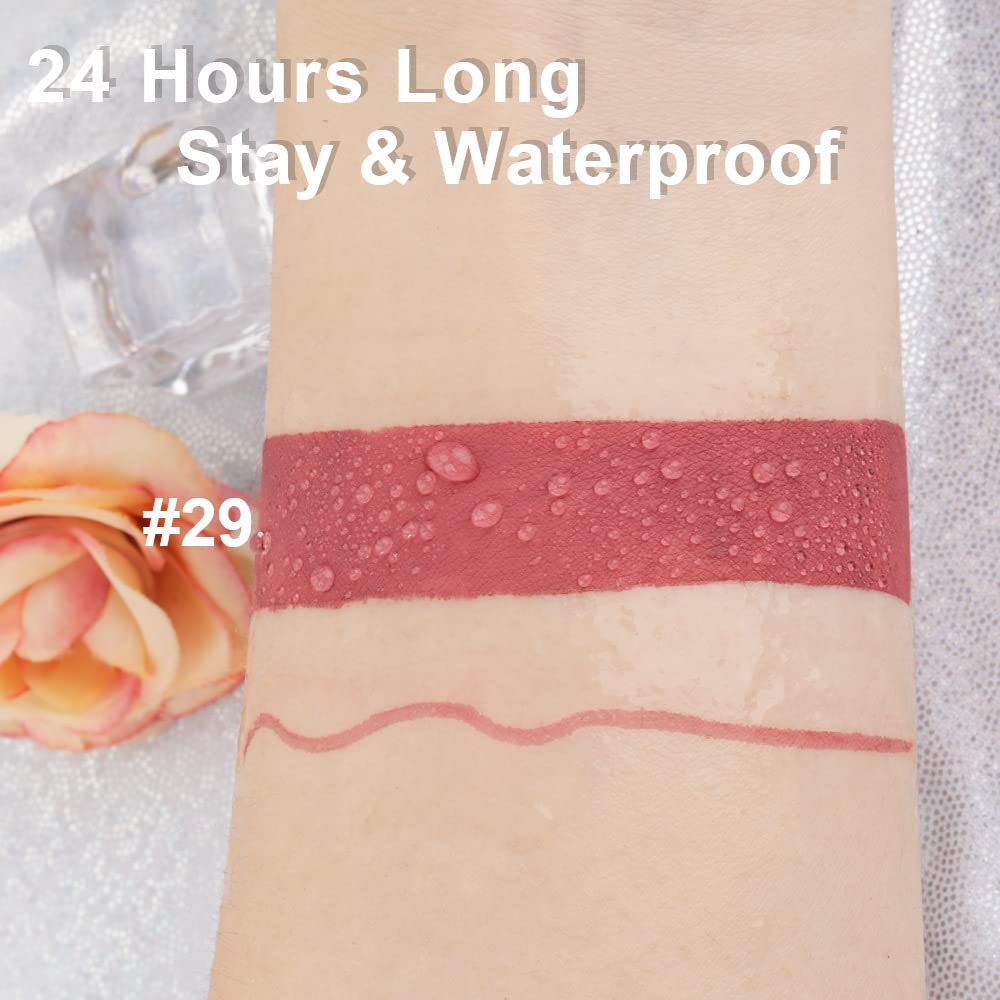 evpct 2Pcs Antique Rose Matte Lip Liner and Lipstick Pencil Makeup Set Brown Liquid Lipstick Lip gloss Stain Set Long Lasting Waterproof labiales mate 24 horas originales matte larga duracion 24 29#