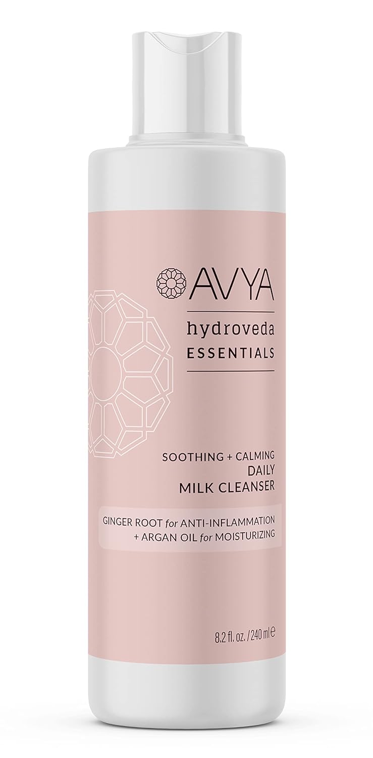 AVYA Hydroveda Essentials Daily Milk Cleanser (8.2oz) - Advanced Ayurvedic Skincare/Removes Makeup and Impurities for Natural Radiance/Ginger Blend Great for Sensitive Skin