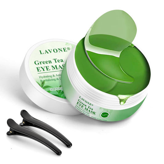 Under Eye Patches-30 Pairs Green Tea Eye Mask Skin Care Products-Eye Masks Skincare for Dark Circles and Puffiness,Reduce Wrinkles,Eye Bags and Fine Lines, or Women and Man,with Hair Clips