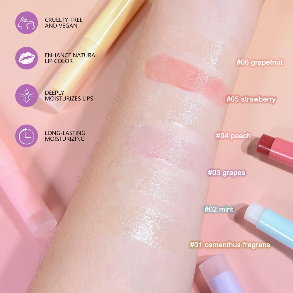Nourishing Lip Balm for Dry & Chapped Lips, 6Pcs Ideal Lipstick Primer for Women, Deep Moisturization Chapstick, Vegan Tinted Lip Balm, Hydrating, Fall Winter Lip Care