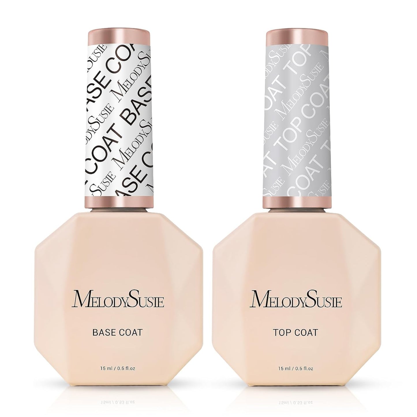 MelodySusie Top Coat Base Coat No Wipe Glossy Set Long Lasting Shine Finish Soak Off UV LED Nail Lamp Nail Polish Art Design Manicure Kit Perfect Gifts for Women Girls 2 Pcs 15ml Clear