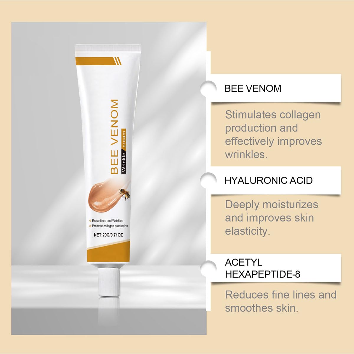 Bee Venom Moisturiser Cream Wrinkle Removal & Firming, Anti-Aging Eye&Face Bee Venom Skin Treatment Cream, Natural And Non-Irritating, Lifting & Recovery For All Skin Type (2 Packs, 20g)