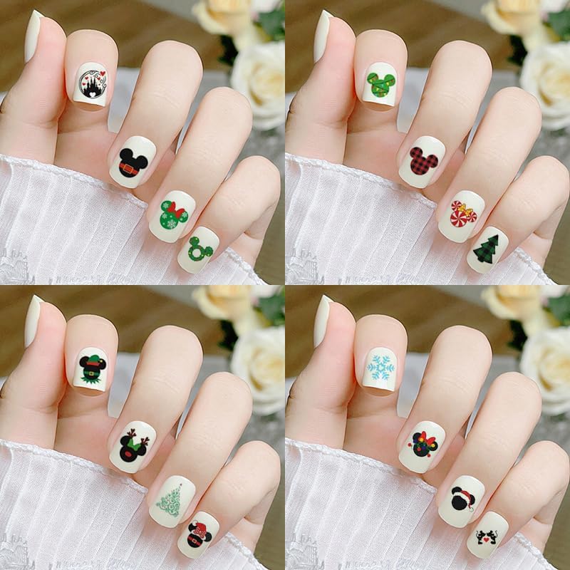 4 Sheets Christmas Nail Art Stickers Decals 3D Cute Animal Christmas Tree Snowflake Candy Self Adhesive Nail Design Nail Decals Xmas Nail Stickers for Women DIY Xmas Party Nail Decoration