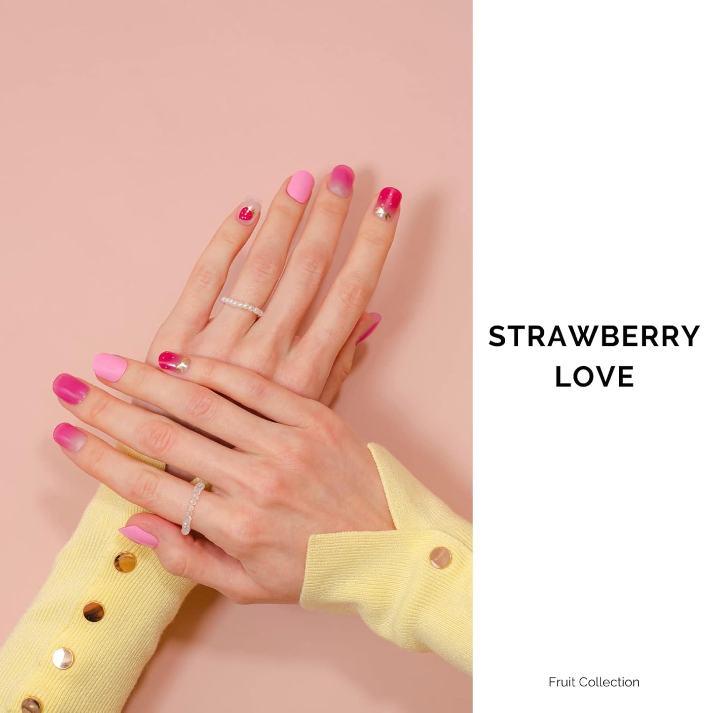 NAILOG Semi Cured Gel Nail Strips, 34 pcs Salon-Quality Gel Nail Stickers, Long Lasting Nail Wraps for Women with Soft Gel Finish | Strawberry Love