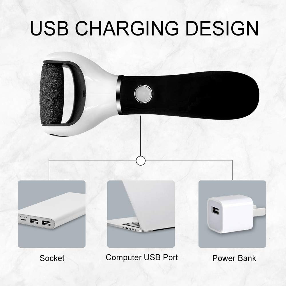 BOMPOW Electric Foot File Hard Skin Remover Pedicure Tools Electronic Callus kit for Cracked Heels and Dead Skin with 2 Roller Heads, Black