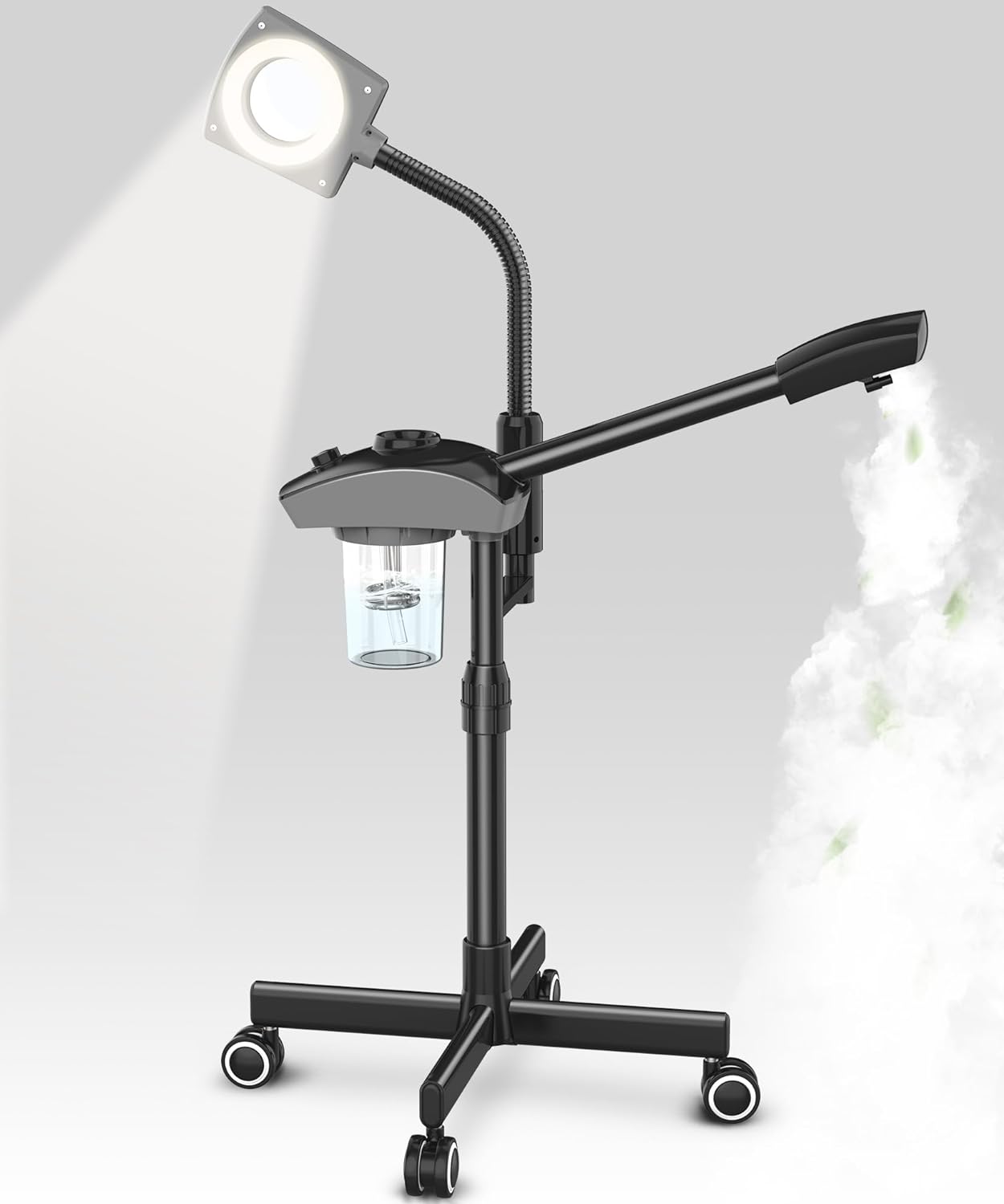 TASALON Professional Ionic Facial Steamer, 2-in-1 Face Steamer for Facial with 5X Magnifying Foldable Arm, Mist Face Steamer Salon Spa Beauty Skin Care Equipment, Aroma Therapy Nozzle Included- Blcak