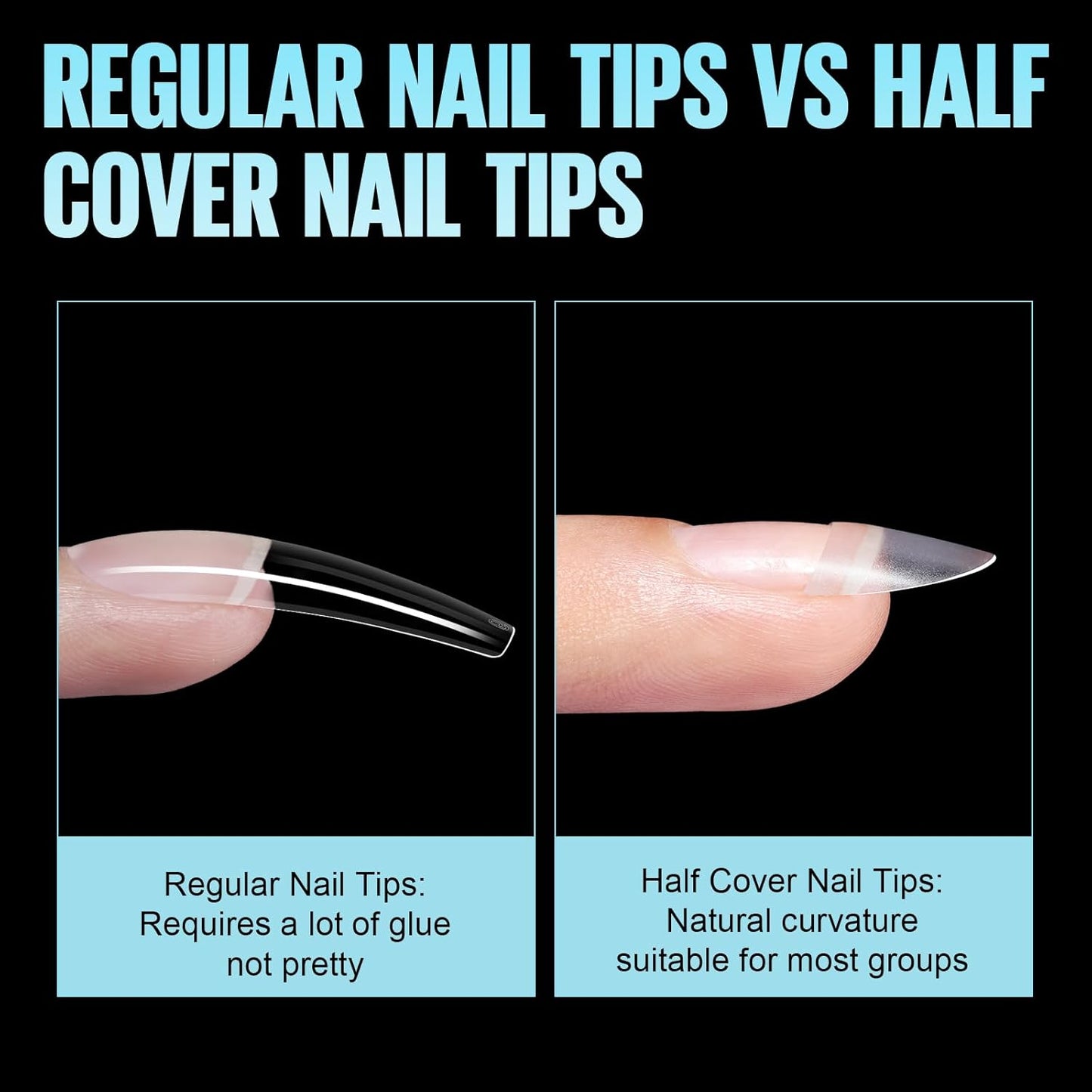 TOMICCA Short Oval Nail Tips 510Pcs Acrylic Fake Nails Full Matte, 12 Sizes No C Curve Nail Tips Half Cover for Salon DIY Nail art