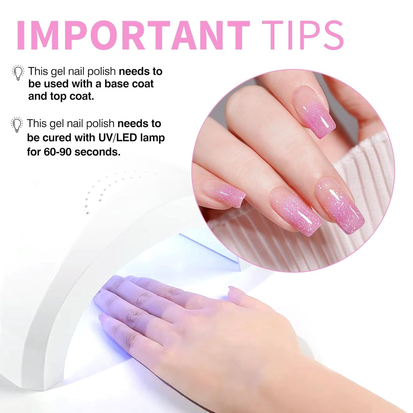 CANNI 1 Pcs Pink Glitter Gel Nail Polish, Shimmer Sparkly Pink Colors Gel Polish Soak Off Led Nail Art Gel Manicure Salon DIY