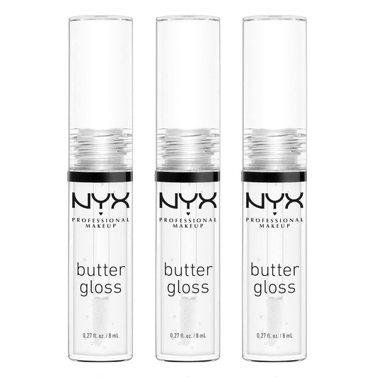 NYX PROFESSIONAL MAKEUP Butter Gloss, Non-Sticky Lip Gloss - Sugar Glass (Clear), Pack Of 3