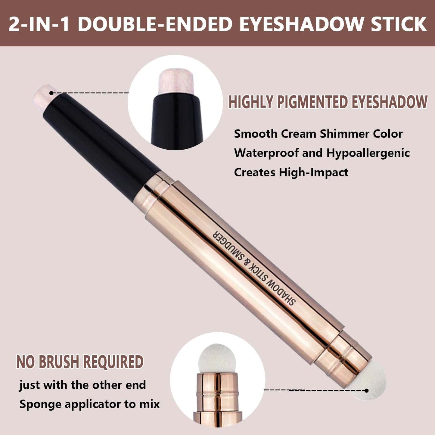 May Foltran Sand Shimmer #02 Cream Eyeshadow Pencil, Nude Pink Sparkle, Hypoallergenic Waterproof Long Lasting Eye Shadow Stick, Multi-Dimensional High Pigment Eye Highlighter Pen