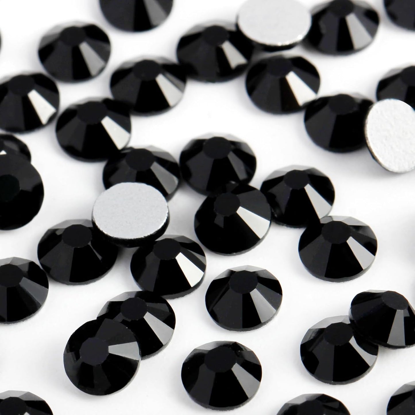 2000PCS SS16 Flatback Rhinestones | 12-Facet Diamond-Cut Glass Gems for Nail Art, Clothing, DIY Crafts |Glue-On Decoration Stones with Silver Backing(Jet Black)