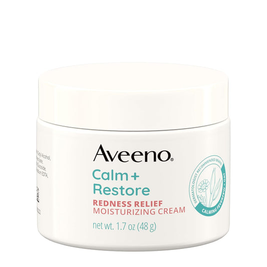 Aveeno Calm + Restore Facial Moisturizer Face Cream for Redness Relief, Non-Comedogenic, Ceramide & Vitamin B5, Hydrating for Dry, Sensitive Skin, Hypoallergenic, Fragrance-Free, 1.7 oz