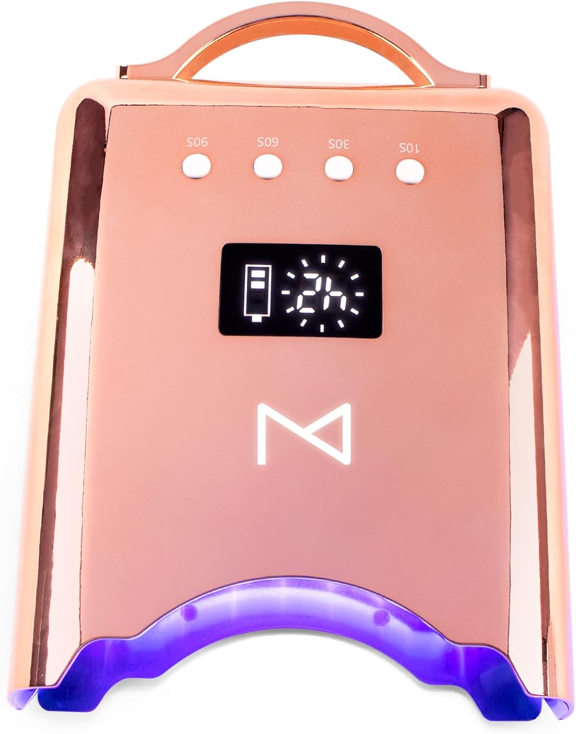 M - NEO Cordless & Rechargeable Nail Curing Lamp 78W with 4 LCD Time Display Timer, Auto Sensor, and Spacious Interior for All Hand Sizes and Nail Lengths (Metallic Rose Gold)