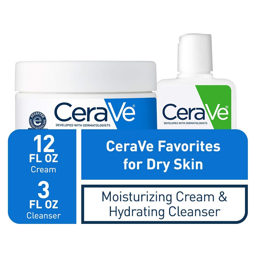 CeraVe Moisturizing Cream and Hydrating Face Wash Trial Combo, 12oz Cream + 3oz Travel Size Cleanser