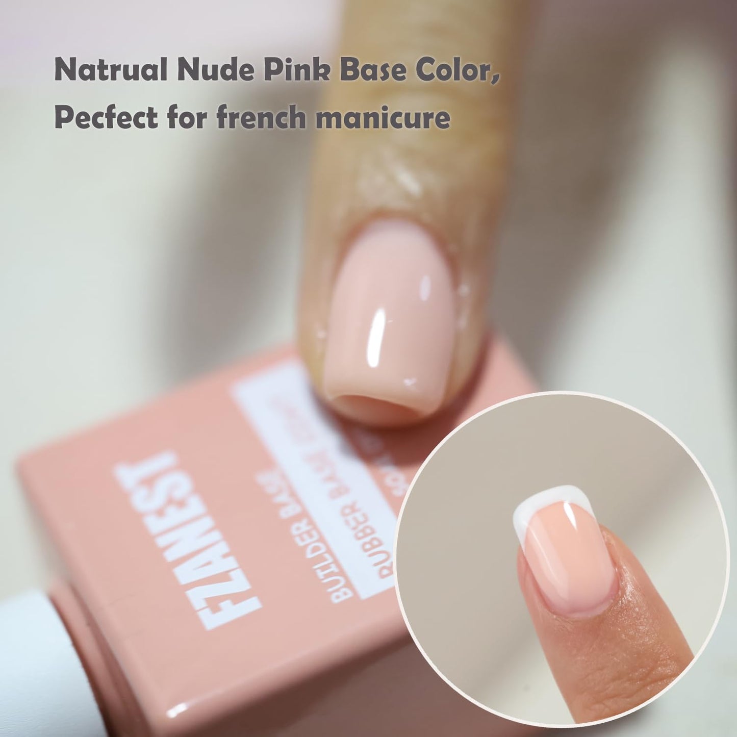 FZANEST Rubber Base Builder Gel Nail 15ml Jelly Natrual Nude Pink Color Gel Polish Nail Strengthener Self-leveling Extension Soak Off UV LED