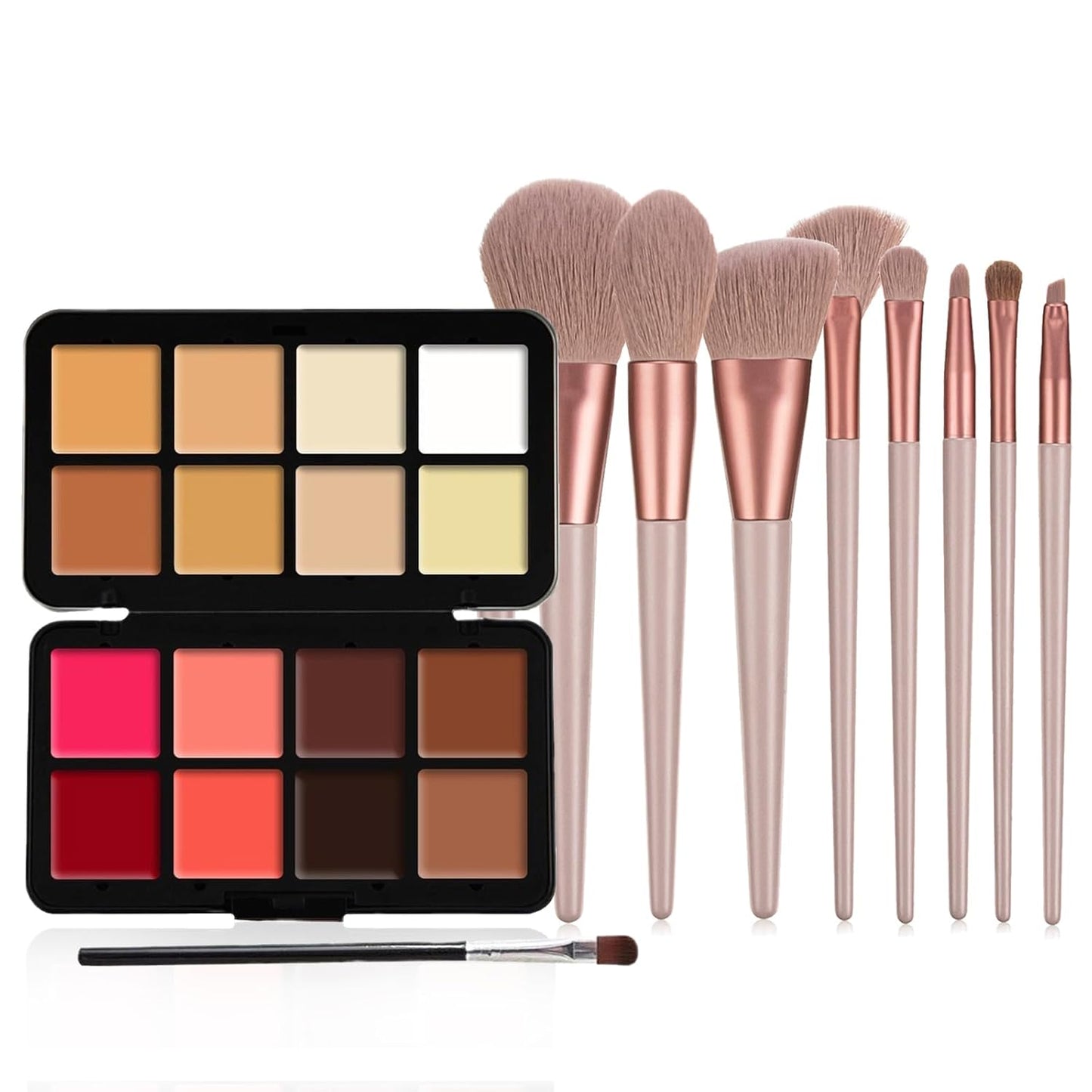 16 Color Cream Makeup Palette, Blush Concealer Highlighter Contour Palette, Multi-functional Makeup Palette with 8 Brushes, Face Make Up Gift for Women Girls