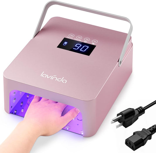 Lavinda 60W Large UV LED Nail Lamp with Portable Handle, Rechargeable 5200mAh Nail Dryer with Dual Controls, Max/Low Heat, 3-Prong Safety Adapter & LCD for Salon & Home.