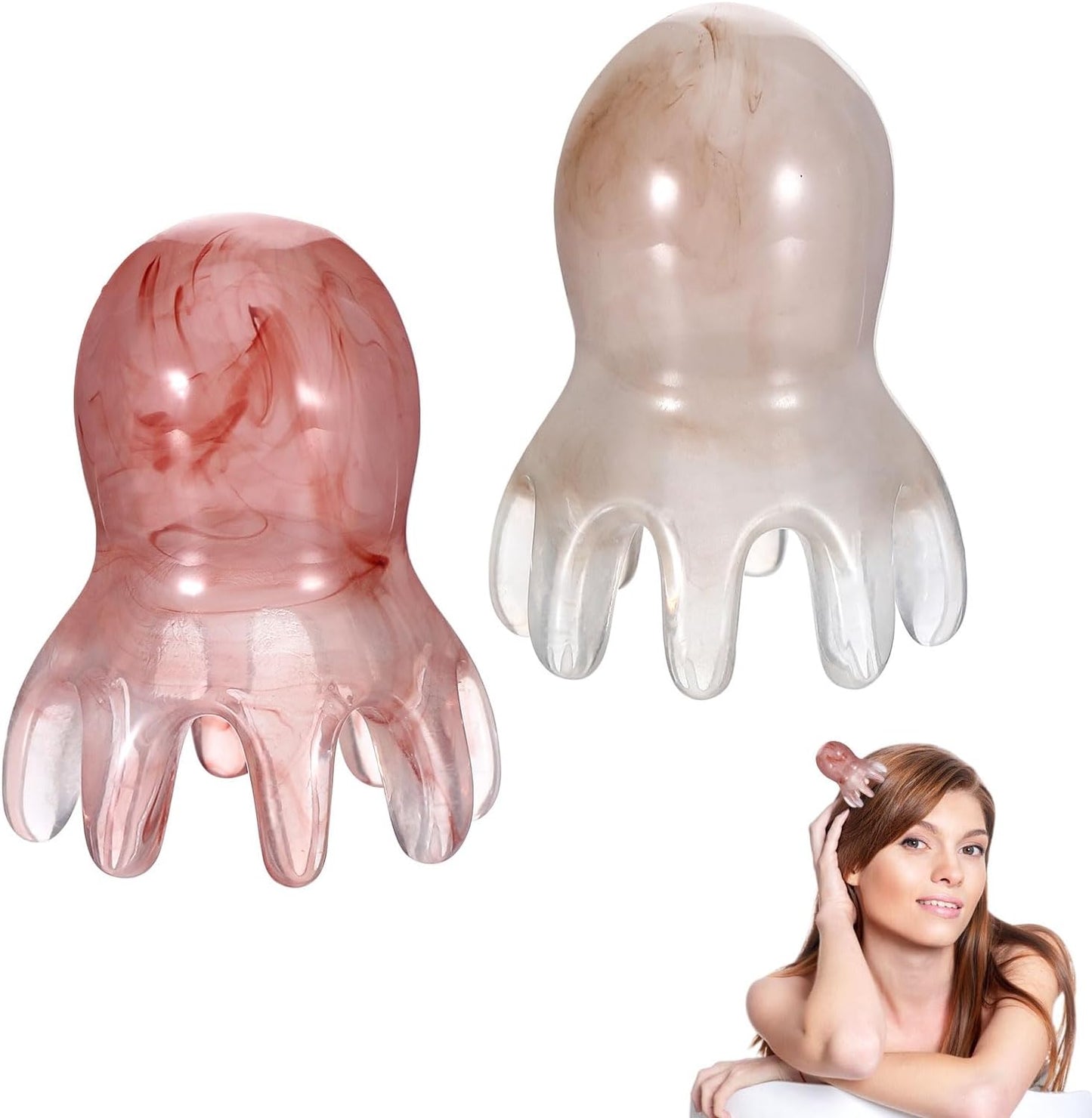 2 Pcs Octopus scalp massager, Portable scalp scrubber massage tool Headache and Stress Relief, silicone hair head massager scalper Acupressure Comb, Deep Relaxation acupressure tool Home Office