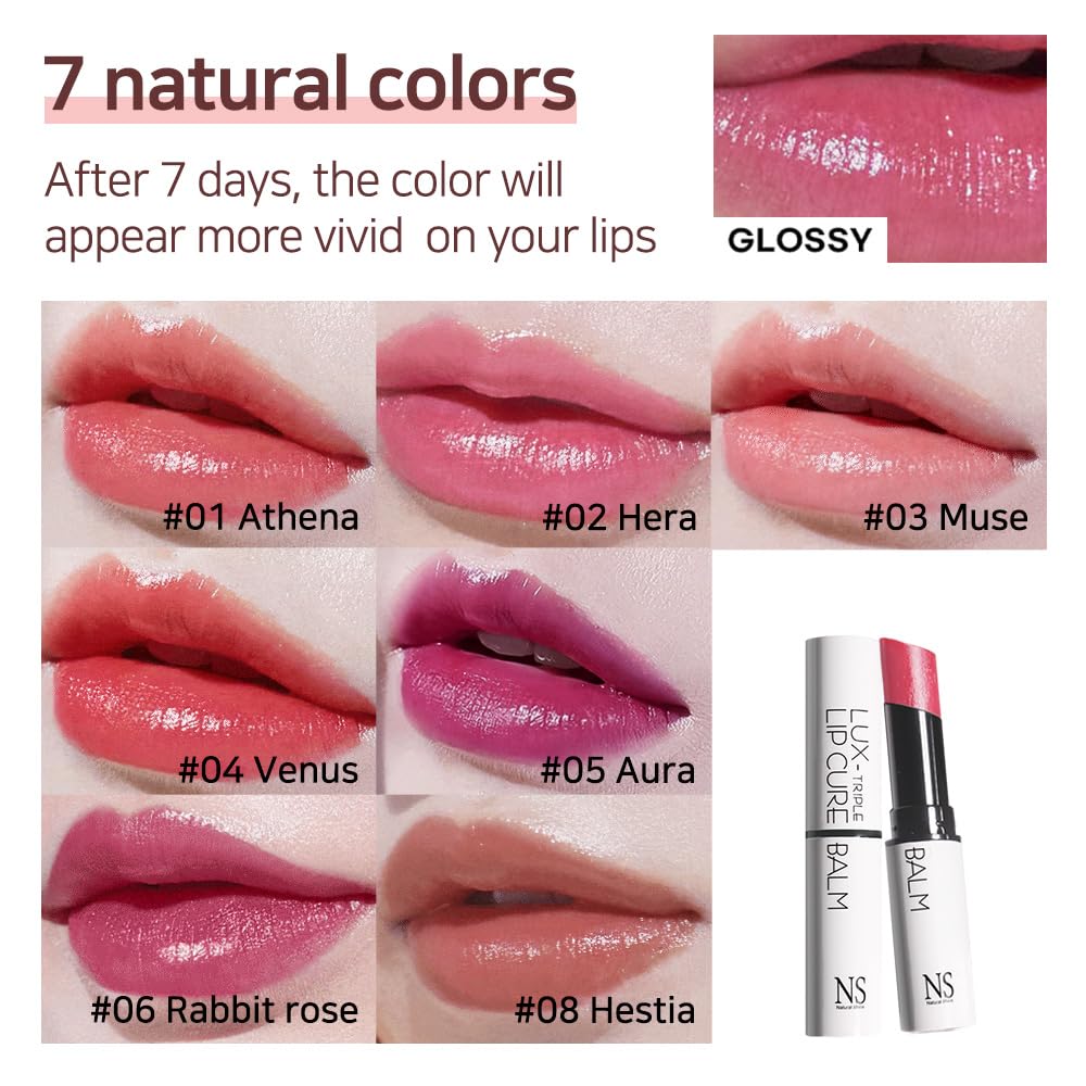 Lux Triple Lip CURE Glossy Balm (0.17oz) (HESTIA (peach milk tea)) 4 million units sold in Korea, Natural Tinted Korean Lip Balm, Petroleum/Paraben Free, Lip Butter,lip balm hydrating