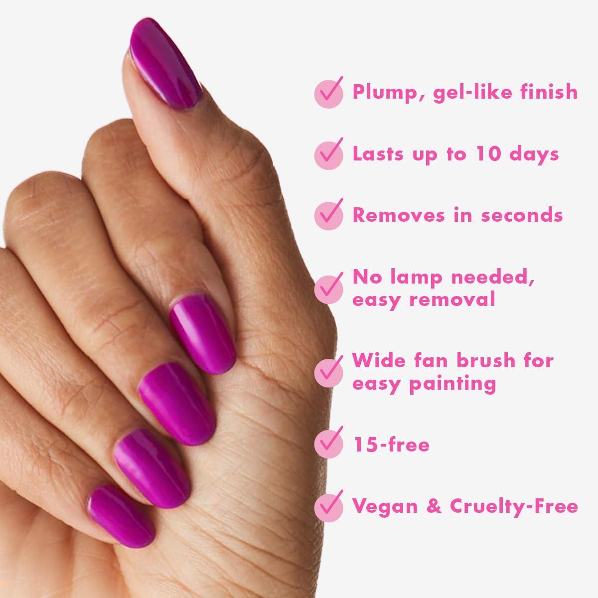 Olive & June Long Lasting Nail Polish | Plump Gel-Like Finish No Lamp Needed | Lasts up to 10 days | Salon-Quality at Home | 15-Free Vegan Cruelty-Free Chip-Resistant Shine | Grape Soda Daring Purple