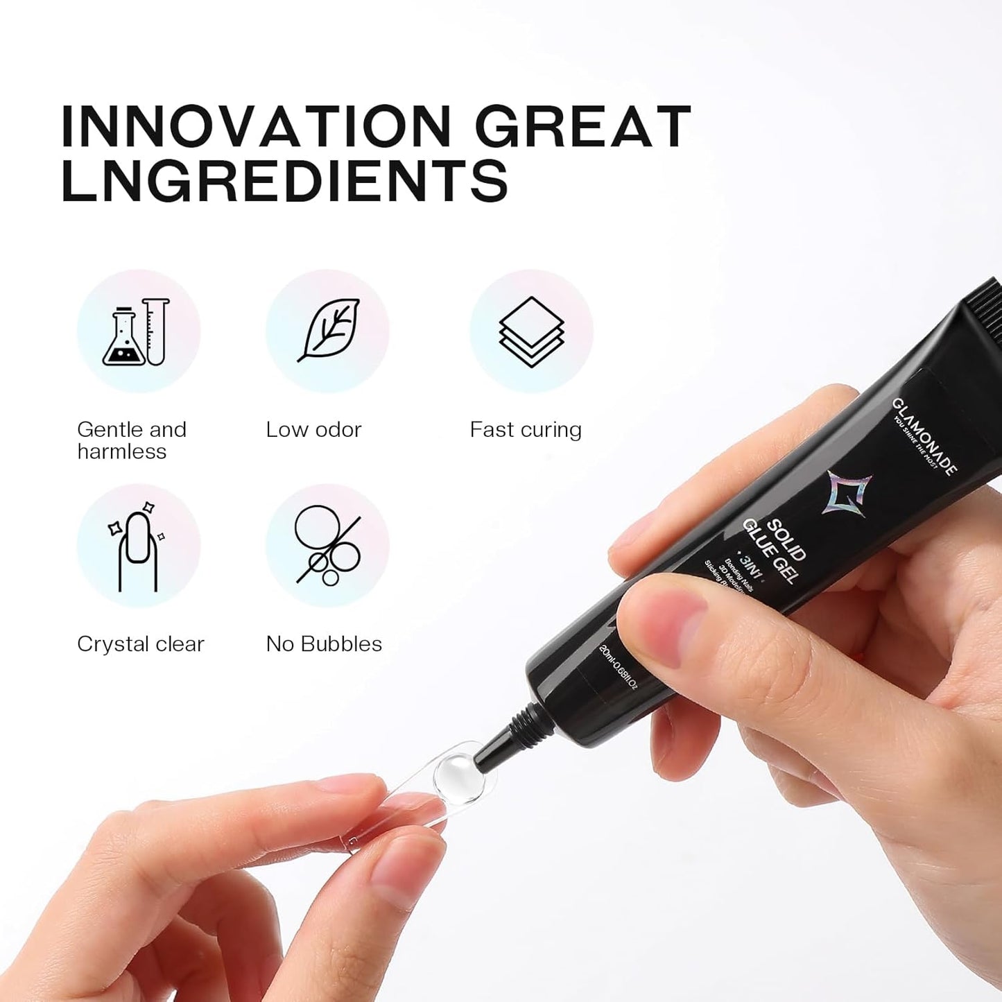 Soft Solid Nail Glue Gel: Clear Nail Gel for Press on Fake Nails Tips 20g for UV Cure Light Acrylic Builder Adhesive Gel Extension Strong Supplies