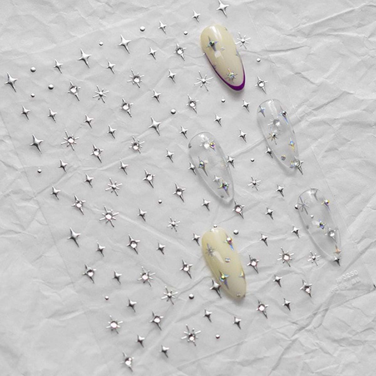 Silver Star Nail Decals 5D Embossed Self-Adhesive Nail Stickers Stars Nail Art Stickers Shiny Rhinestones Nail Design Star Sticker for Nails DIY Decorations Nail Decals Women Manicure 1Sheet