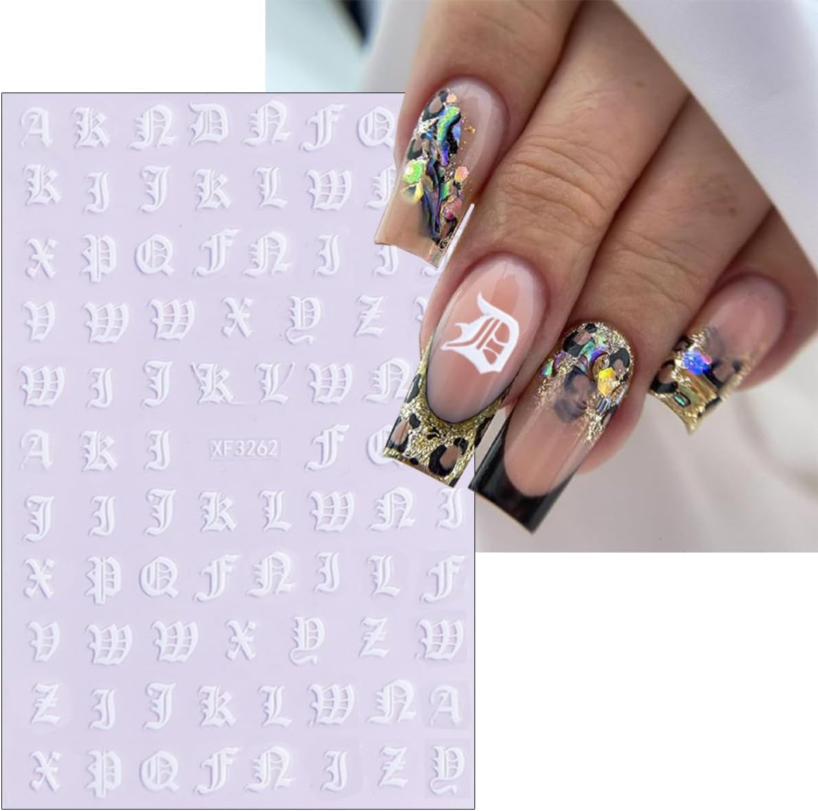 Old English Nail Stickers 8Sheets Holographic Old Letters Nail Art Stickers 8colors English Character Nail Design Decals Laser Glitter Gold Silver Letters Words Nail Art Supplies Decor for Women Girls