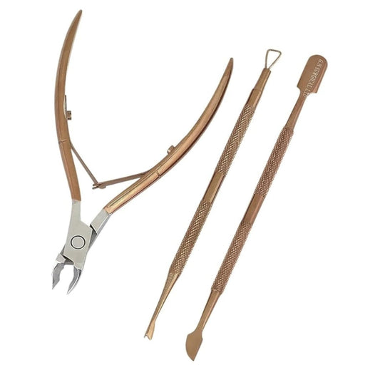 Professional Manicure Tools Set, 3-Piece Nail Care Kit, Rose Gold