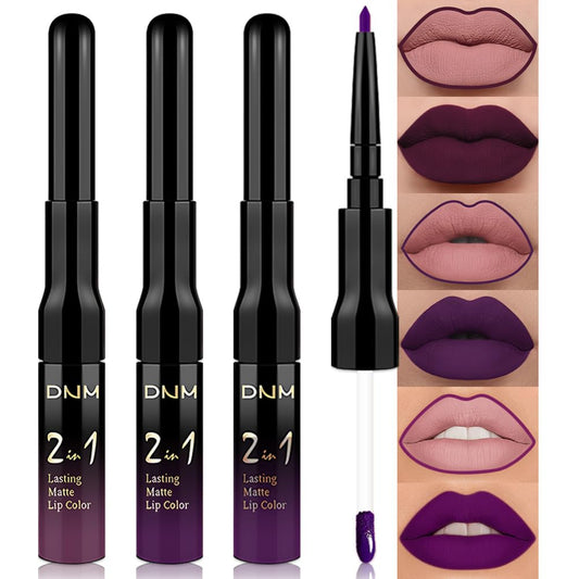 evpct 3Pcs Burgundy Red Black Dark Purple Matte Lip Liner & Liquid Lipstick Stain Makeup Set for Women, Lip Liner Stain Long Lasting Waterproof Smudge Proof, Cruelty Free Lip Makeup 24 hours originale