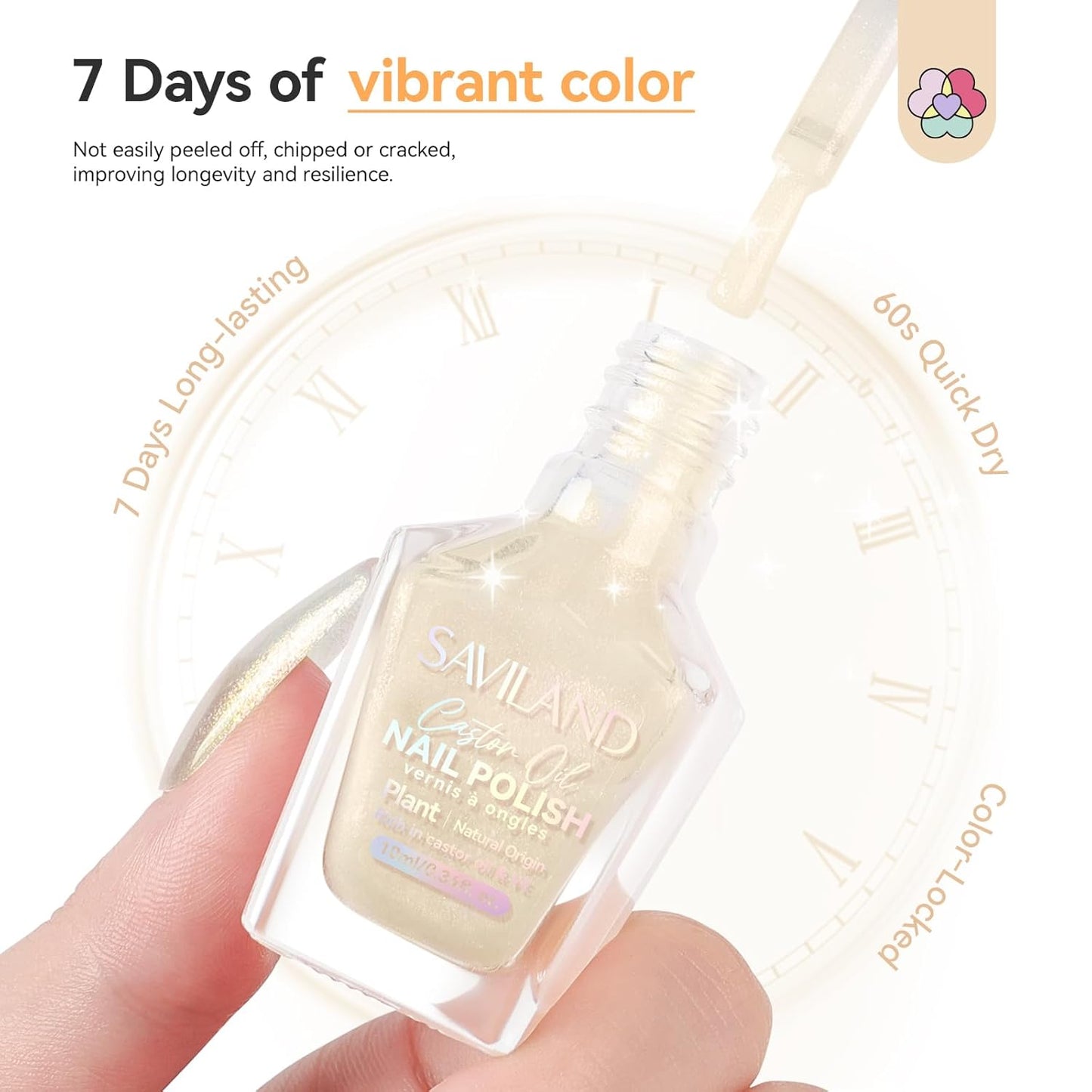 SAVILAND Color Artistry Pearl White Gold Nail Polish - 7 Days Shimmer Glitter Fingernail Polish, Ultra Quick Dry & Long-Lasting Pearlescent Sheen Nail Lacquer Nail Art Effect Home Manicure Gift Women