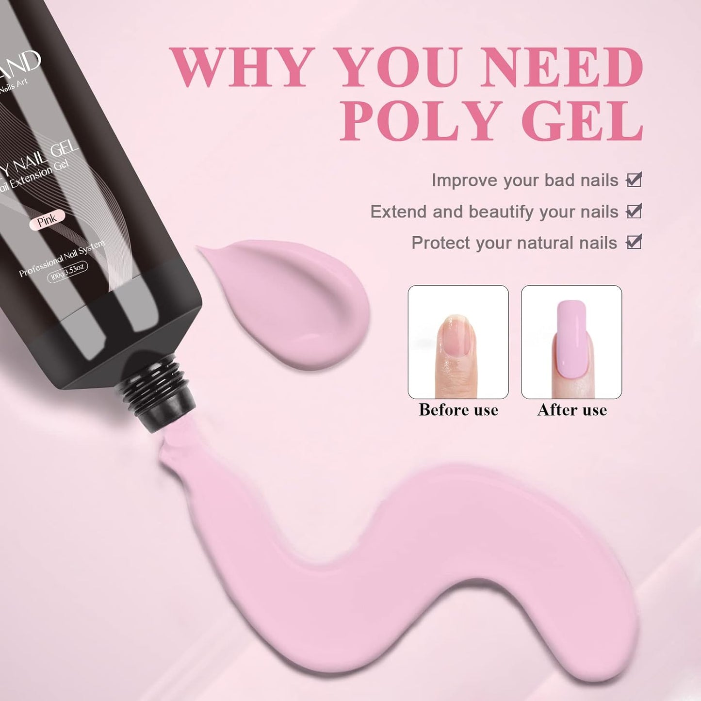 SAVILAND Poly Gel-100 G Pink Color Poly Nail Gel, Large Capacity Extension Durable Gel for Nail Strengthener, Long-Lasting, Easy to Use for Starter & Professional Manicure DIY Art Home Salon