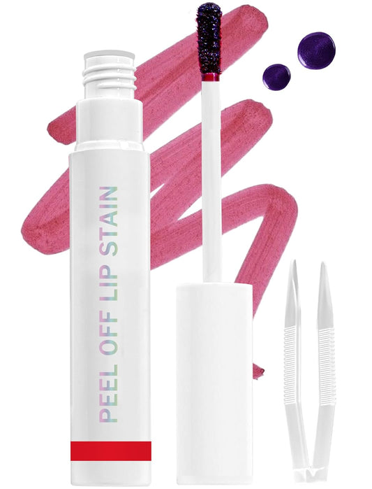 Lip Stain Peel Off, All Day Lip Liner Tint with Tweezer, Long Lasting Waterproof Transfer-Proof, Matte Lip Stains Makeup, Highly Pigmented Color, Hot Pink