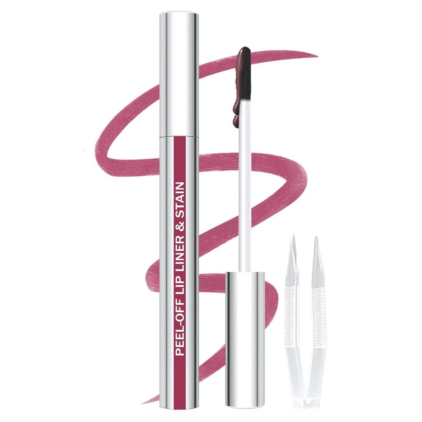 Lip Stain Peel Off Lip Liner Stain with Tweezer, Long Lasting Matte Lip Tint Tattoo, Highly Pigmented Color Lip Makeup, Waterproof Lipstick, Transfer-proof Lipstain for Women, Mauve