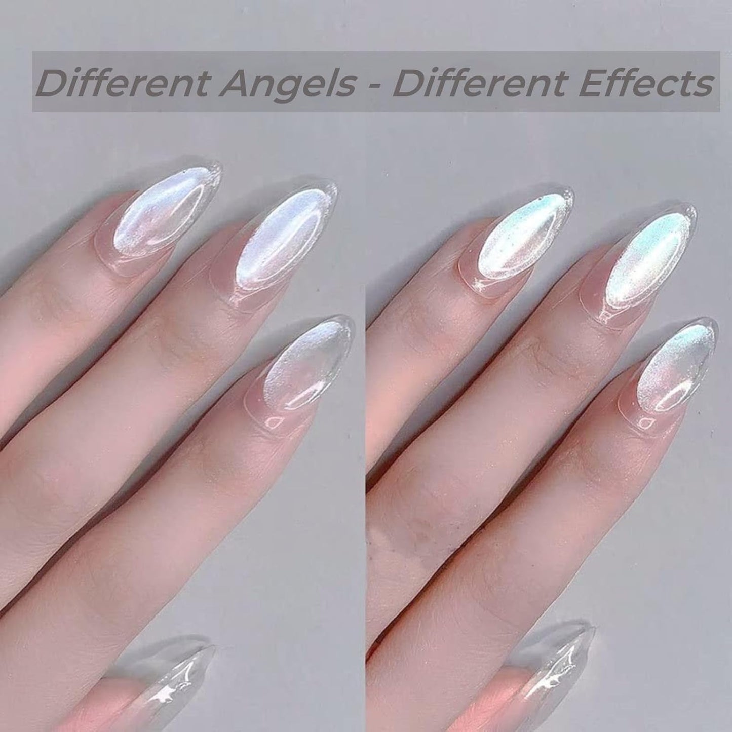 2Pcs Pearl Chrome Nail Powder - Ice Transparent Aurora, White Chameleon Iridescent Pigment for Nails - High Gloss Pearlescent Glitter (2pc White)