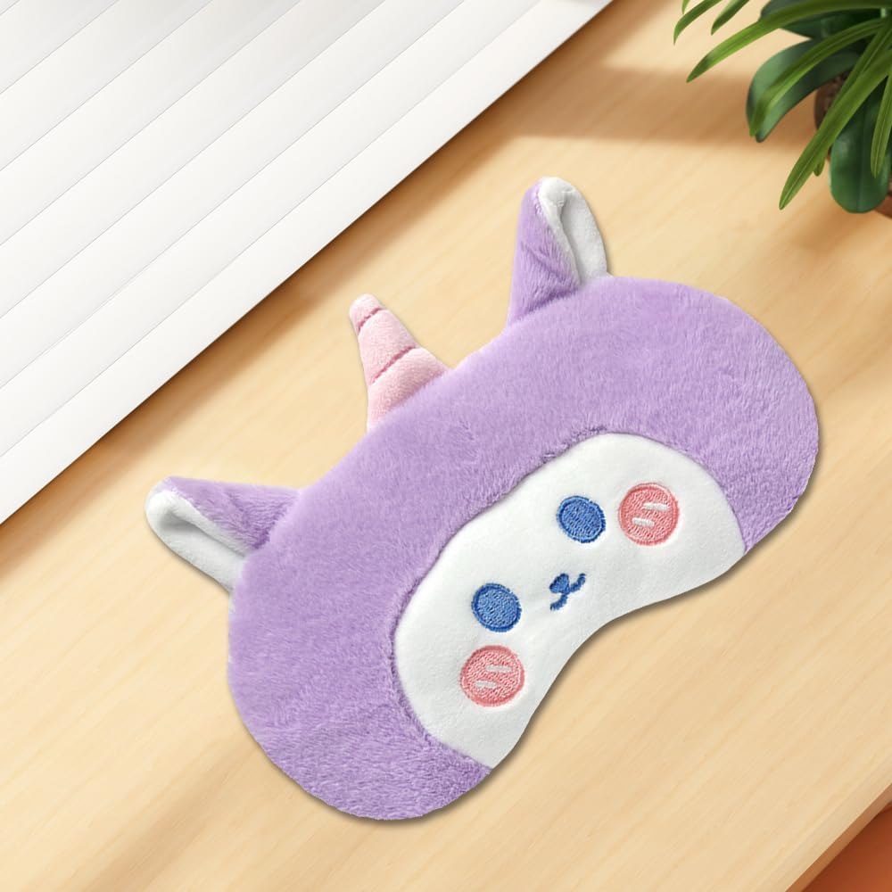 PERFECTSIGHT Sleep Eye Masks, Cute Plush Sleep Eye Cover Lightweight Adjustable Eyeshade Faux Fur Mask Cover for Women Men Sleep Travel Nap, Purple Unicorn