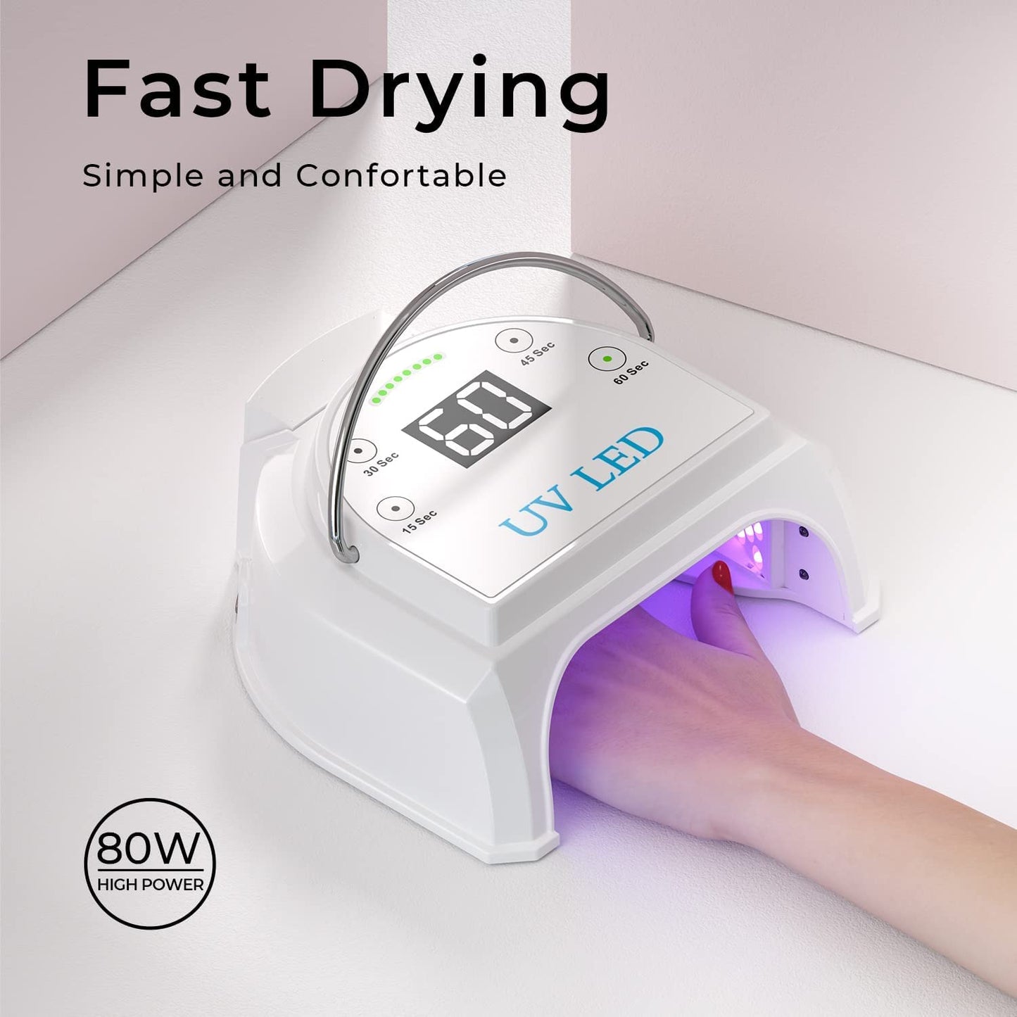 80W Professional Cordless UV LED Nail Lamp, UV Lights for Nails with 45 Beads and Rechargeable Battery, Portable LED Gel Nail Curing Dryer, Nail Polish Machine for Salon or Home, White