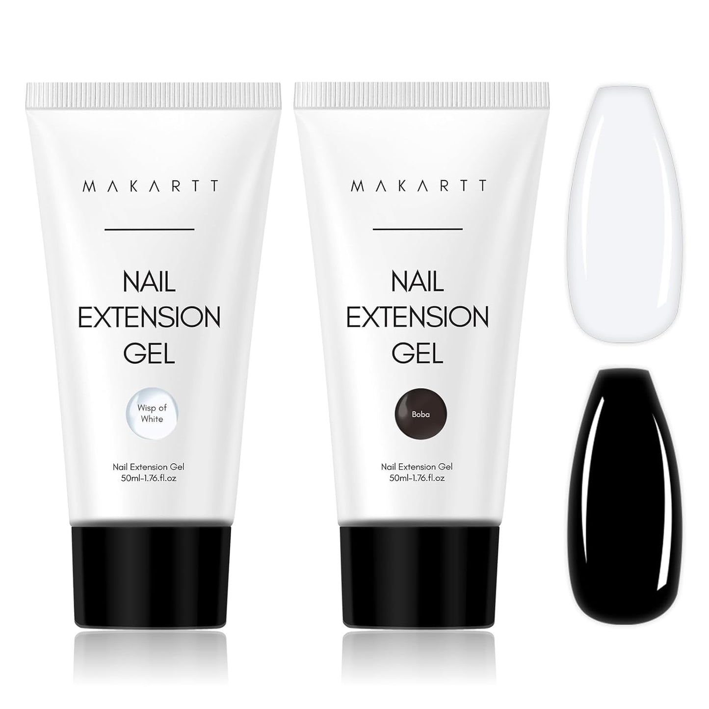 Makartt Poly Nail Gel Set: 2 Colors 50ML, Sheer Black and Milky White, Strong Builder for Extension, Strengthener, 3D Diy, Broken Nails Repair, French Manicures Salon Supplies At Home
