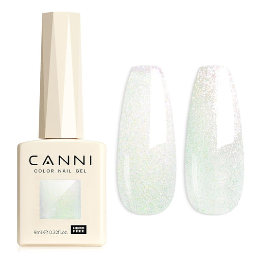 CANNI 1 Pcs Glitter Green Gel Nail Polish, Shimmer Sparkly Light Green Colors Gel Polish Soak Off Led Nail Art Gel Manicure Salon DIY