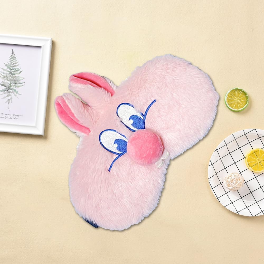 PERFECTSIGHT Bunny Eye Masks, Cute Plush Sleep Eye Cover Lightweight Adjustable Eyeshade Faux Fur Mask Cover for Women Men Sleep Travel Nap, Pink Nose