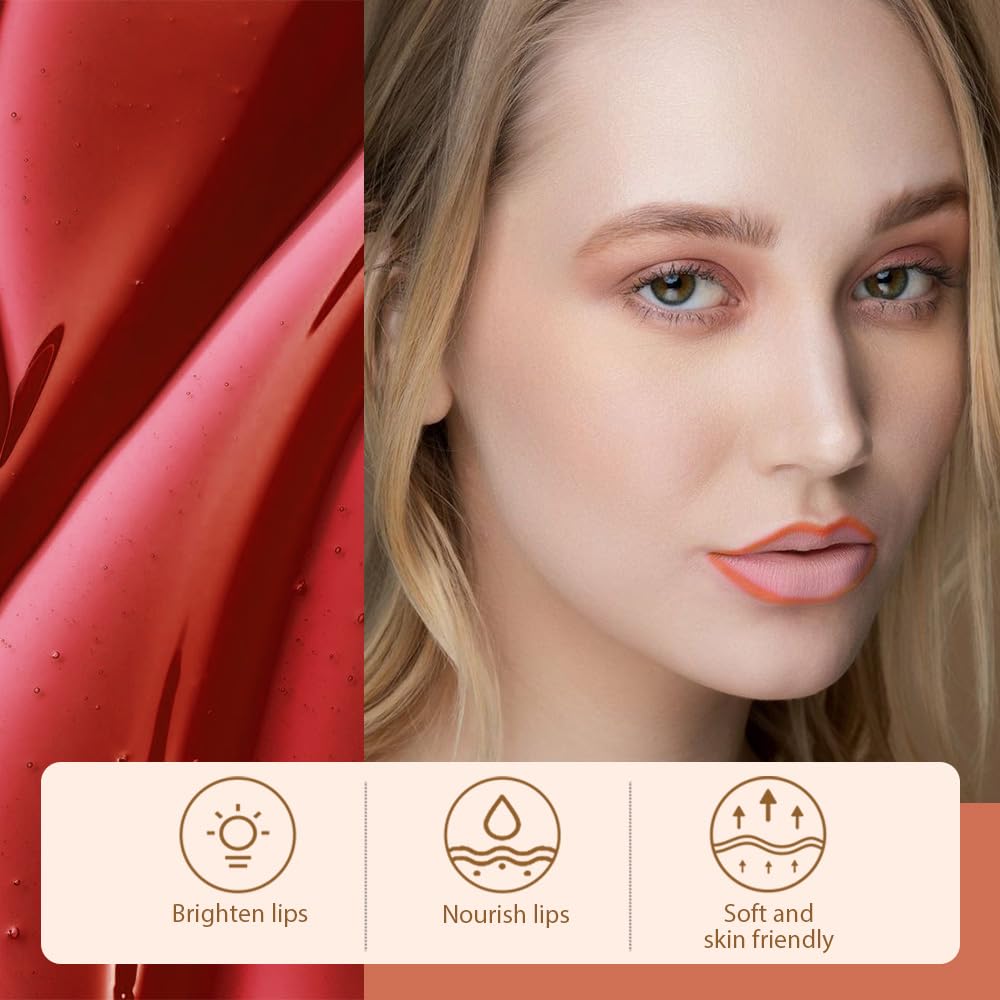 Matte Lip Stain Peel Off Lip Liner, Orange Red Peel Off Lip Stain Tattoo,Long Lasting & Waterproof Peel Off Lip Gloss Lip Liner,Transfer-Proof All Skin Types.0.12 fl oz #07