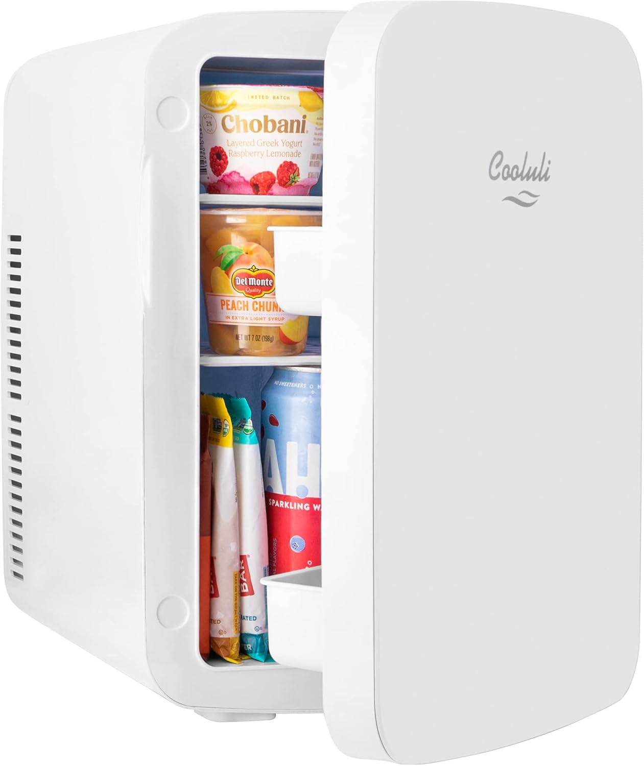 Cooluli 15L Mini Fridge for Bedroom, Car, Office Desk & College Dorm - 12V Portable Cooler & Warmer for Food, Drinks, Skincare - AC/DC Small Refrigerator with Glass Front, White