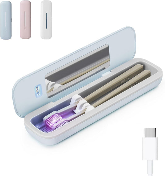 Toothbrush Holder, Toothbrush Cleaner Case, Portable USB Charging Toothbrush Cover with U V-C Light, Travel Toothbrush Holder (Blue-Large)