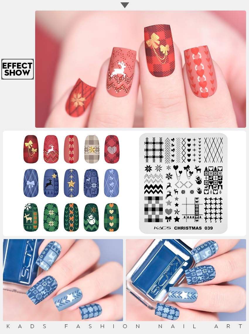 KADS 5Pcs Christmas Nail Stamping Plate Manicure DIY Tool Nail Stencil Santa Snowflake, elk Nail Stamp Template