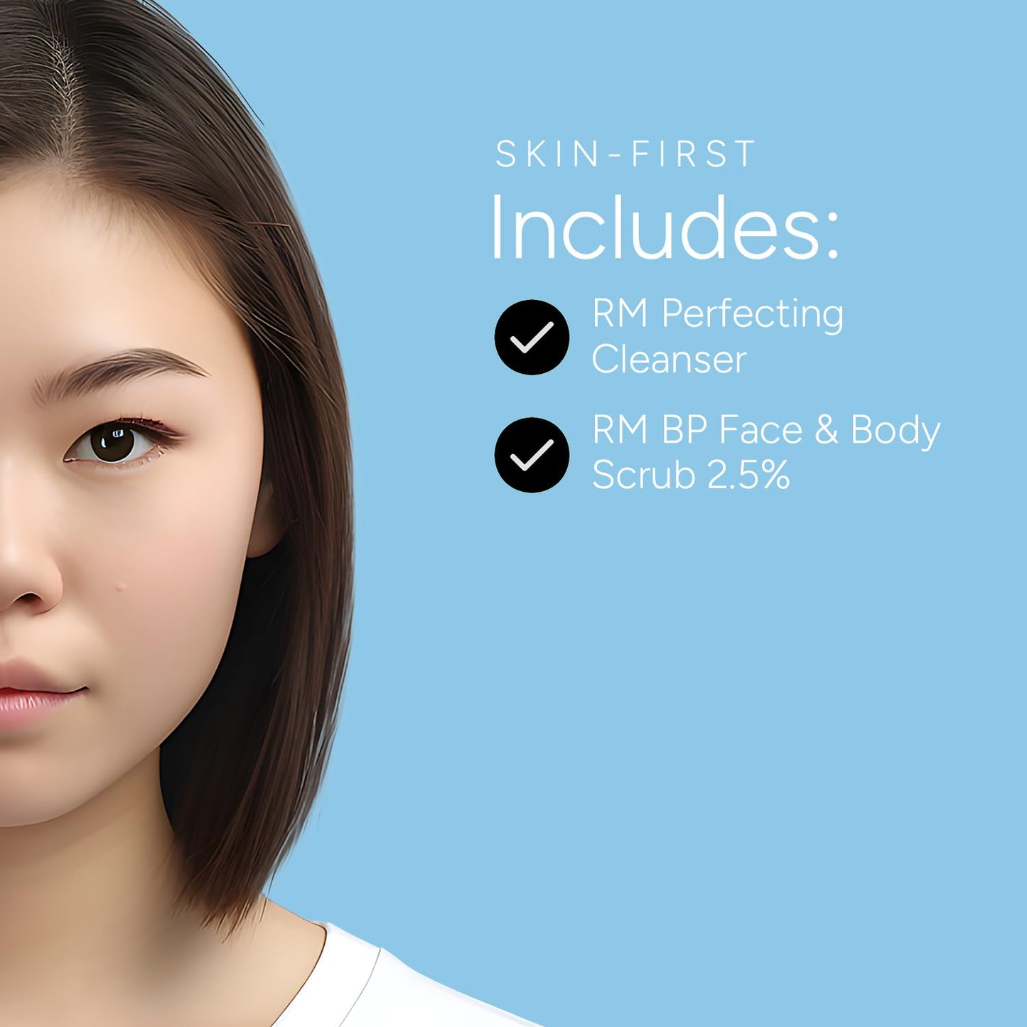 Rachel Moayer Skincare Cleansing Essentials Bundle includes RM Perfecting cleanser and RM BP Face & Body Scrub 2.5%